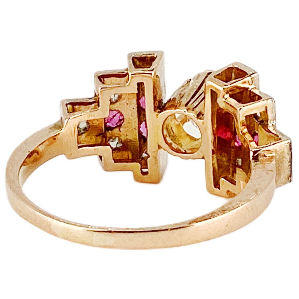 Diamond & Ruby Ring w Antique Culet Cut