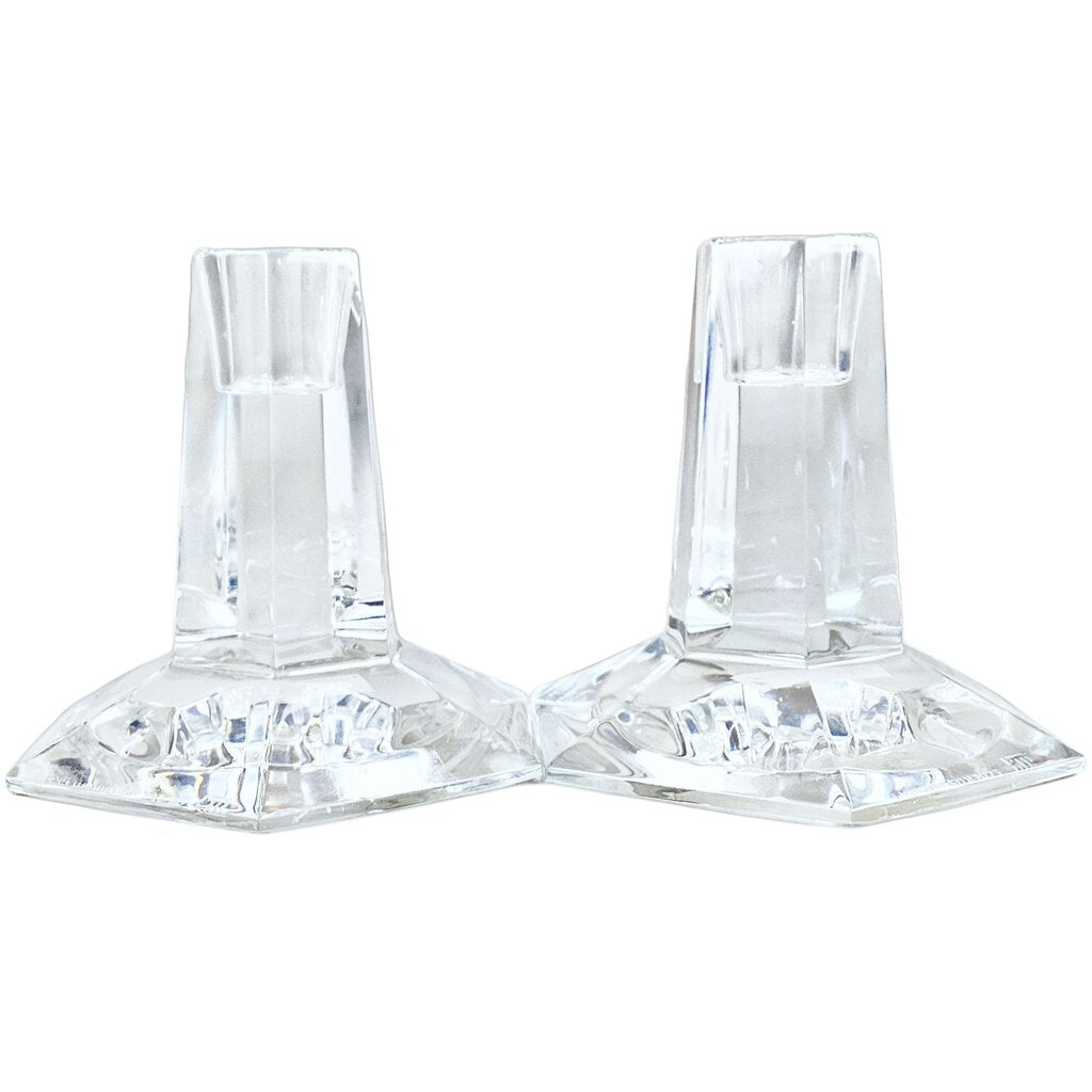 Pair of Tiffany Frank Lloyd Wright Crystal Candleholders