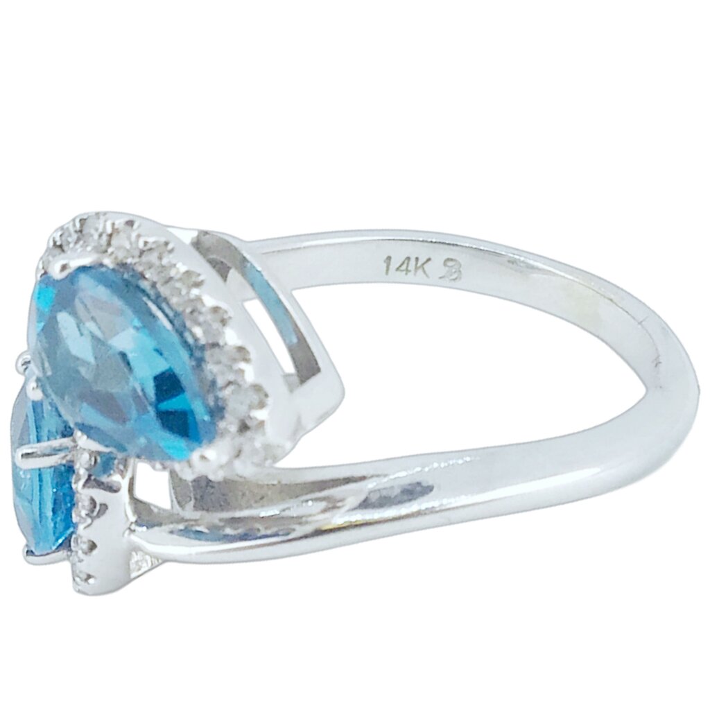 Blue Topaz & Diamond Crossover Ring