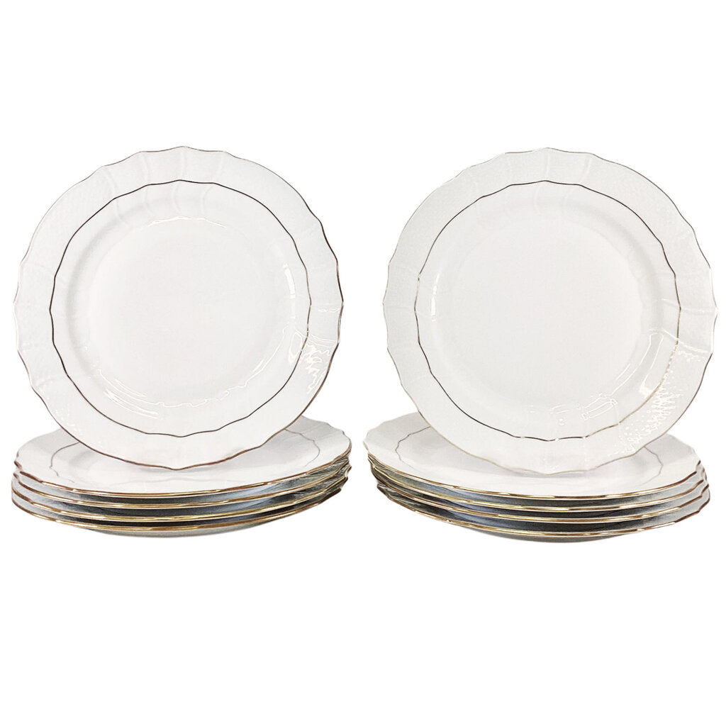 Set of 10 Herend Gold Rimmed Dinner Plates
