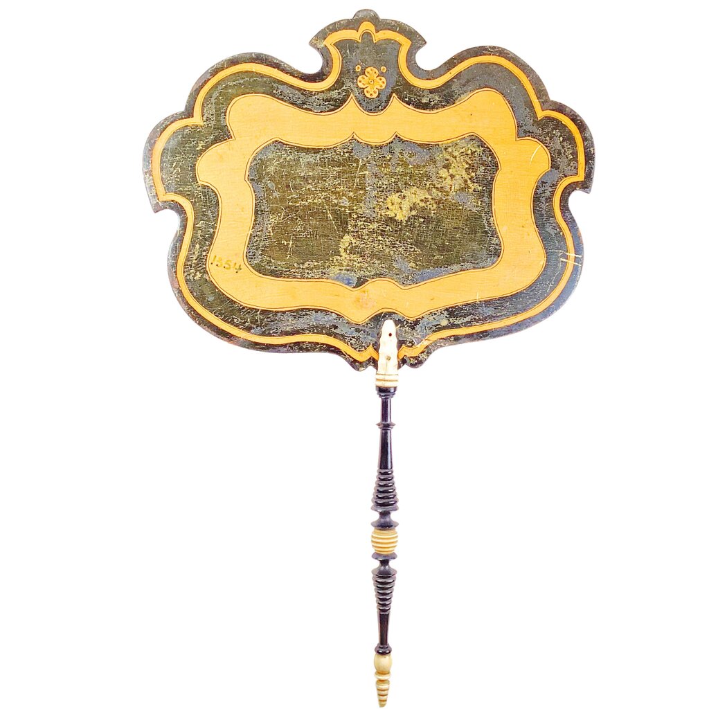 19th Century Hand Painted Face Screen w Bone Handle