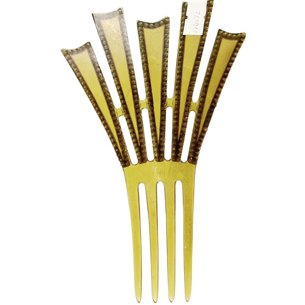 Art Deco Amber Celluloid Hair Comb w Blue Rhinestones