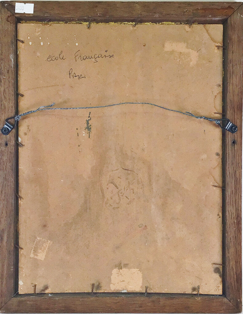 Man on French Village Street. Oil on Board.