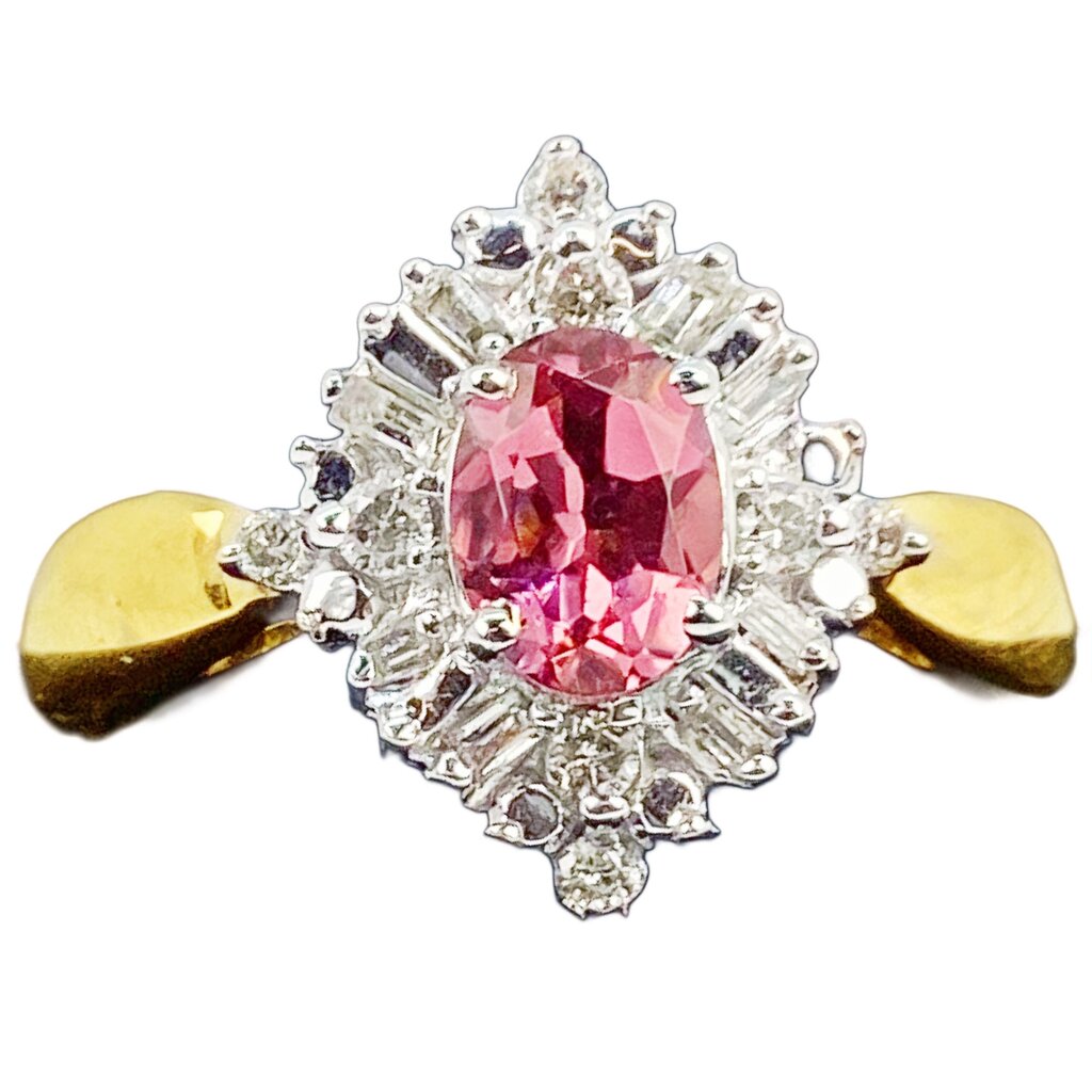 Pink Topaz w Diamond Cluster Ring Mounted in 14Kt Gold