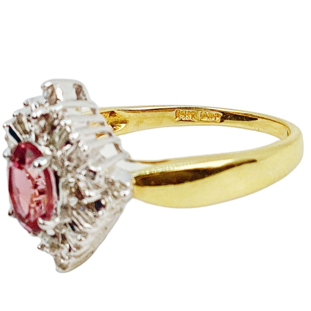 Pink Topaz w Diamond Cluster Ring Mounted in 14Kt Gold