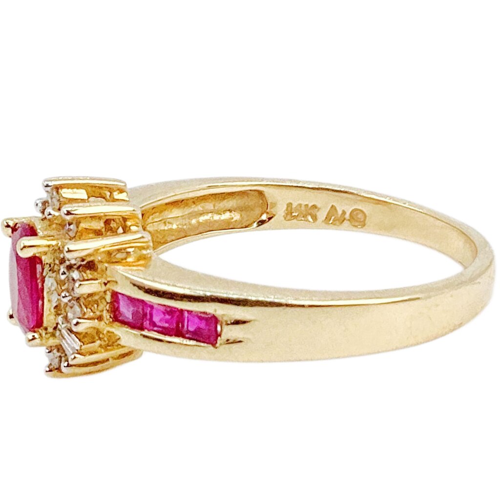 Ruby & Diamond Cluster Ring Mounted in 14kt Gold
