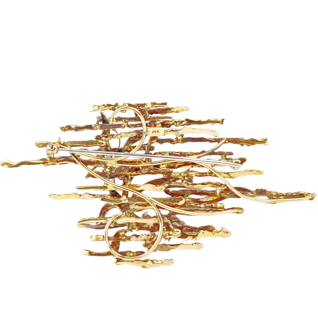 14Kt Modernist Gold & Diamond Butterflies Brooch