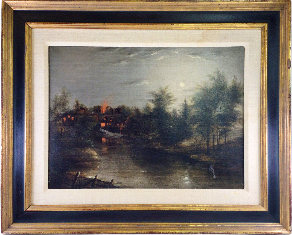 Portrait of a House On Fire. Oil on Canvas. 19th Century American.