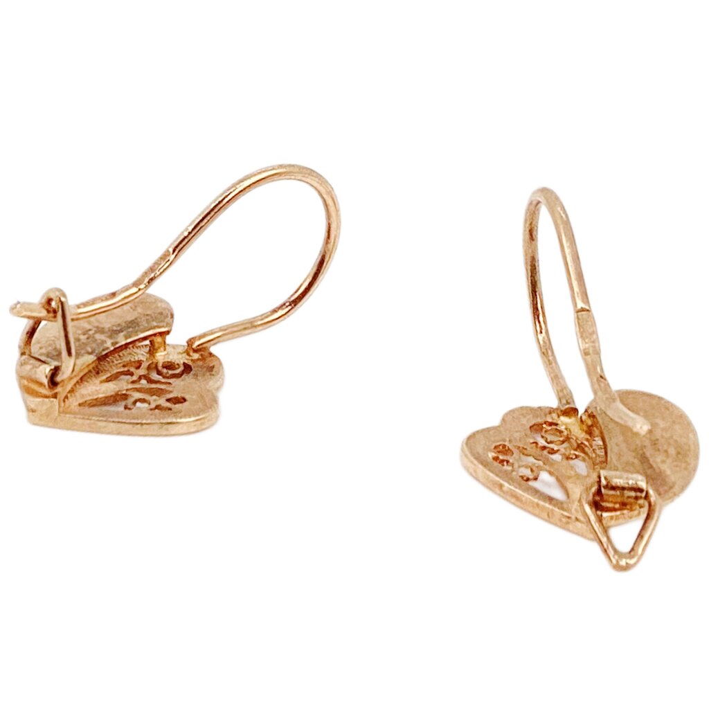 Vintage 14Kt Gold Filigree Heart Earrings