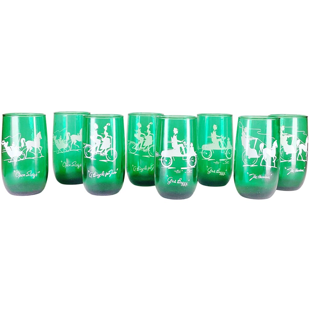 Green Glass 8 pc. Transportation Silhouette Juice Glasses