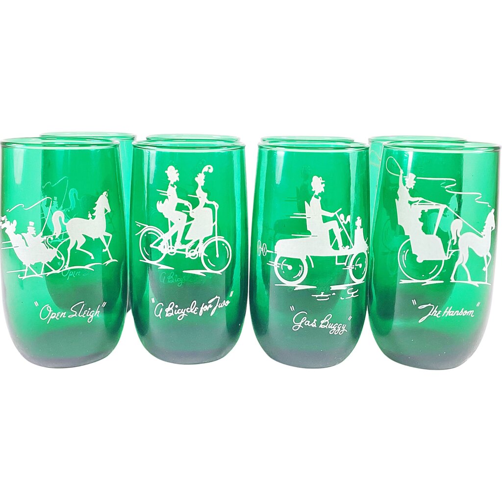 Green Glass 8 pc. Transportation Silhouette Juice Glasses