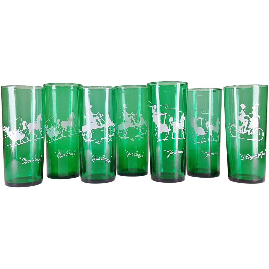 Green Glass 7 pc. Transportation Silhouette Water Glasses