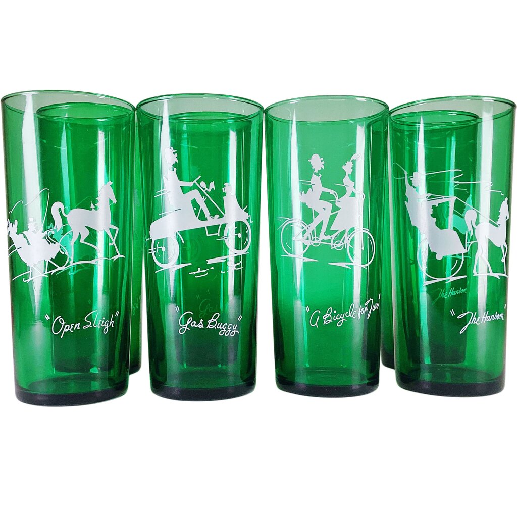 Green Glass 7 pc. Transportation Silhouette Water Glasses
