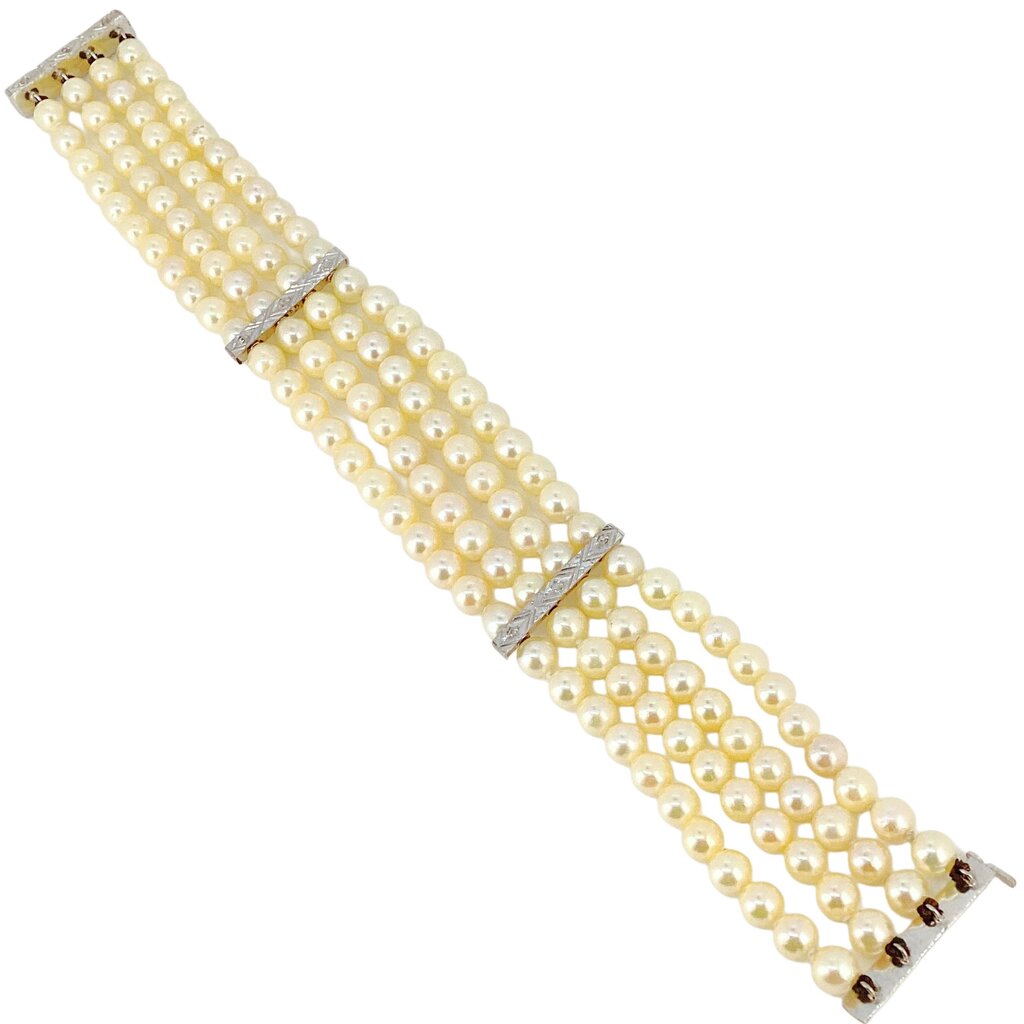 Platinum & 4 Strand Pearl Bracelet