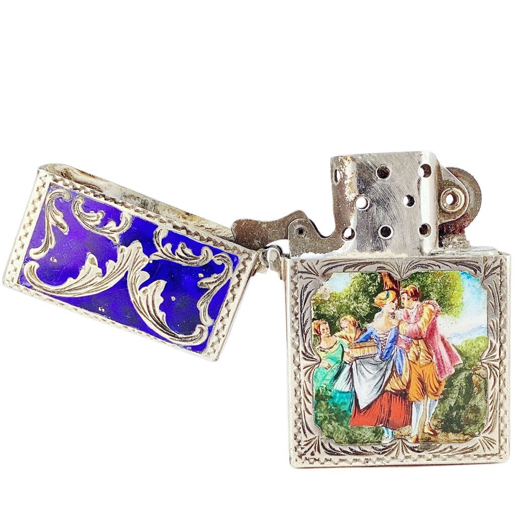Italian 800 Silver & Enamel Lighter