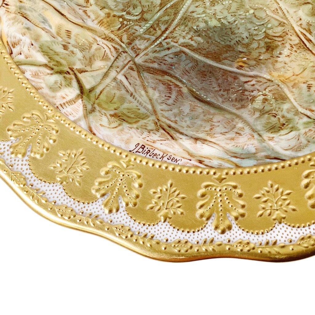 Set of 6 Antique Hand Painted Cauldon for Tiffany Fish Plates. Signed Birbeck, Sen