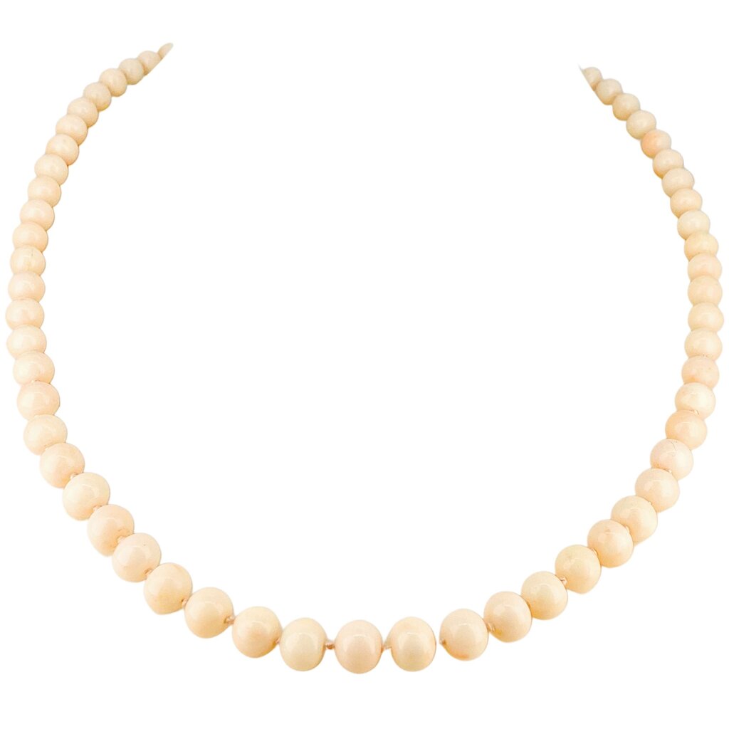 Angel Skin Coral 5mm Bead Necklace. 14kt Clasp. 20"