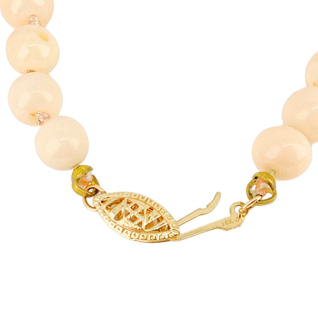 Angel Skin Coral 5mm Bead Necklace. 14kt Clasp. 20"