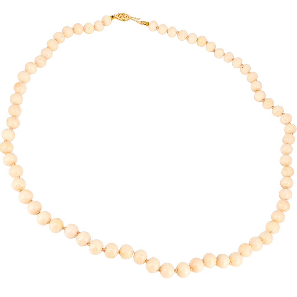 Angel Skin Coral 5mm Bead Necklace. 14kt Clasp. 20"