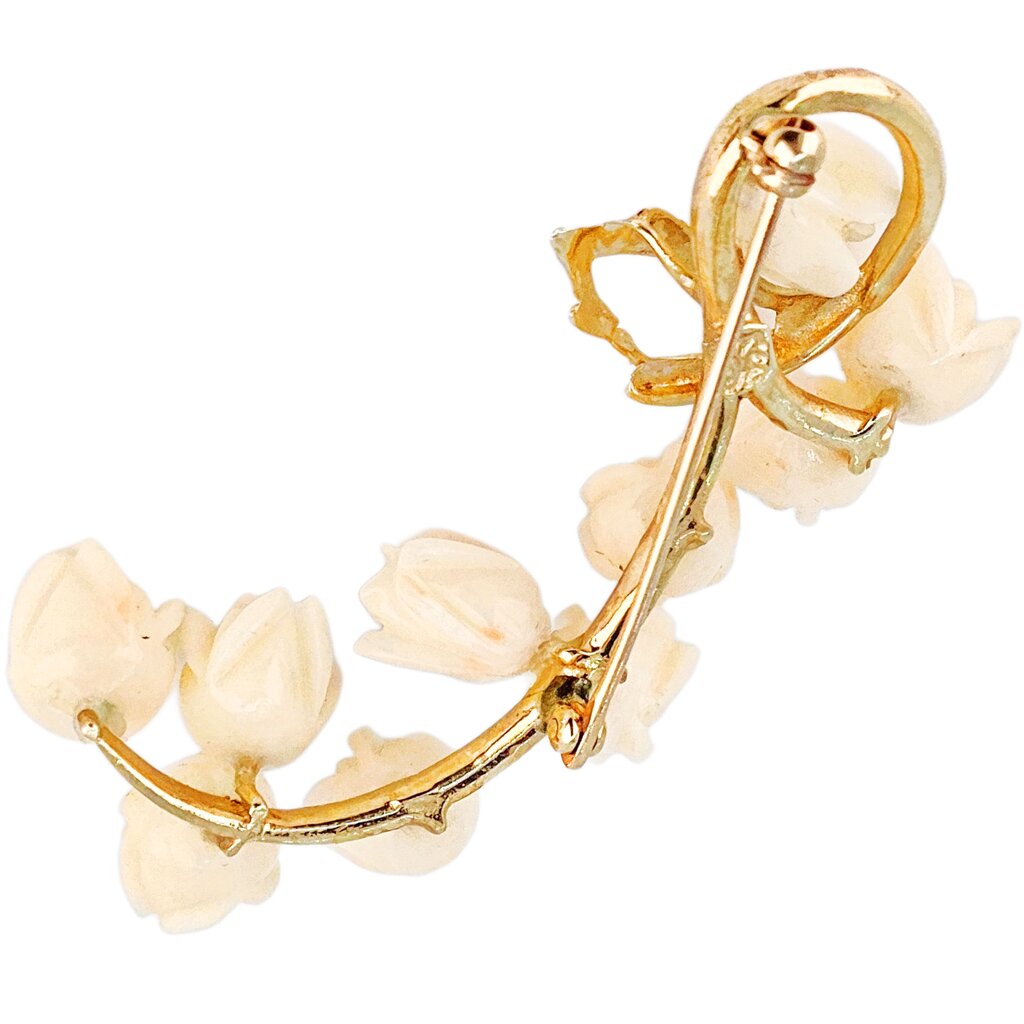 14kt w/ Angel Skin Coral Carved Floral Brooch