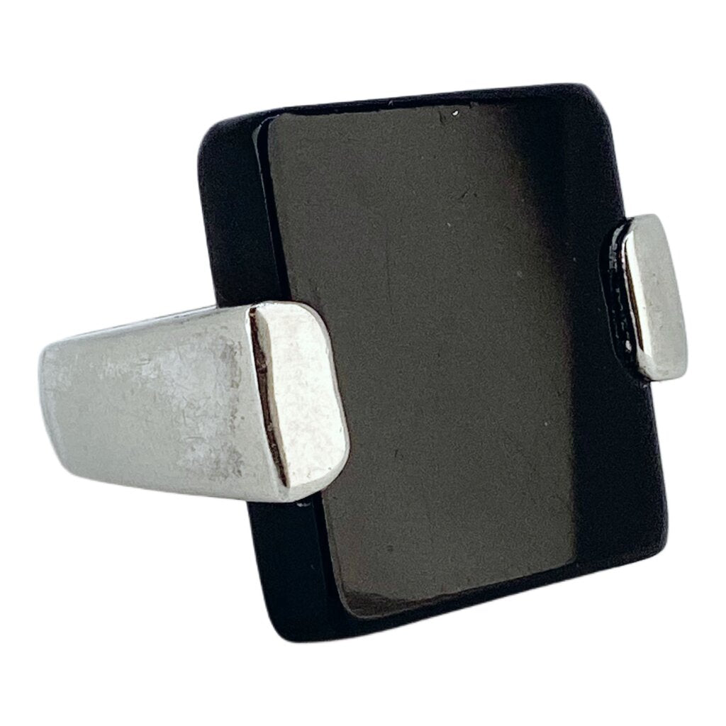 Black Square & Silver Tone Statement Ring