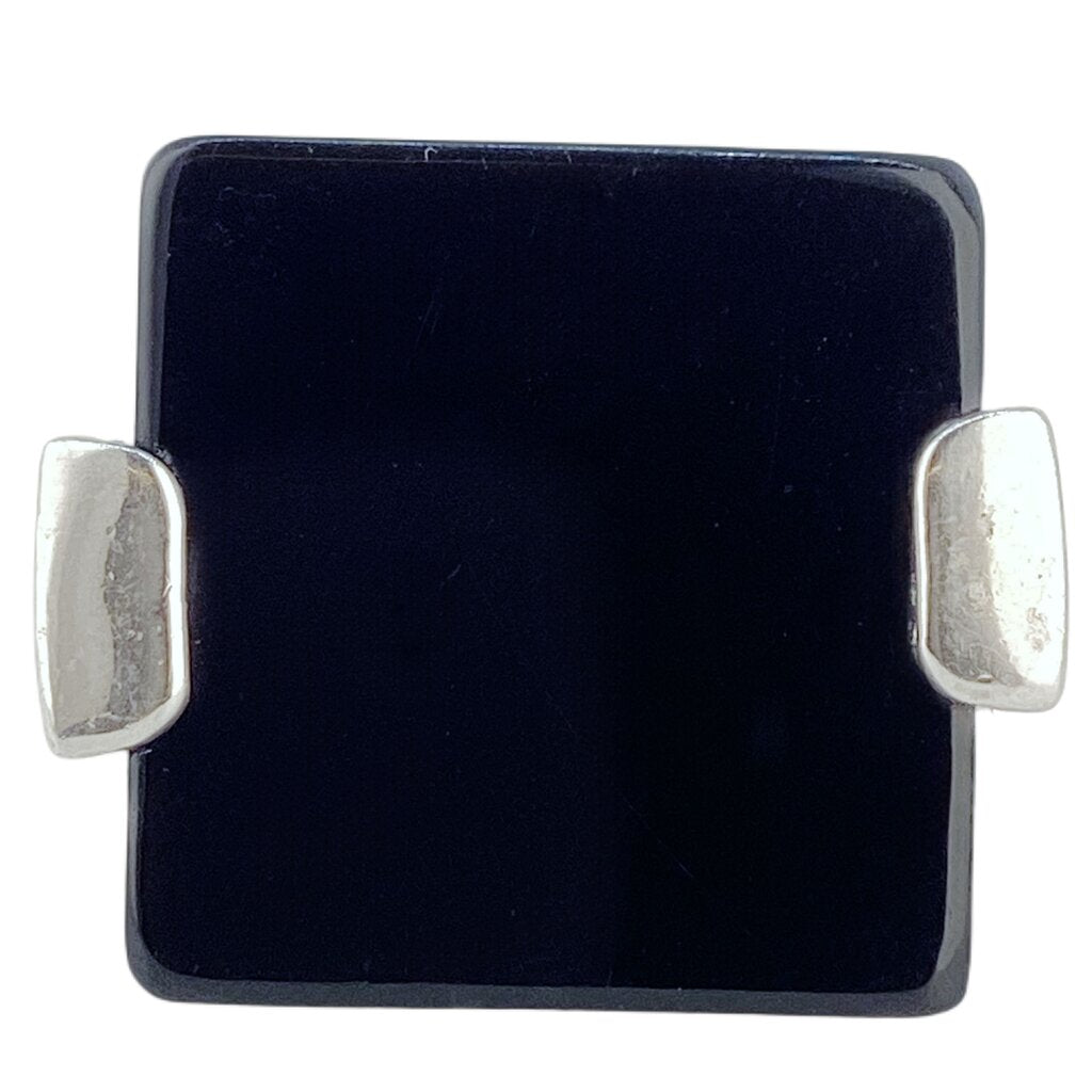Black Square & Silver Tone Statement Ring