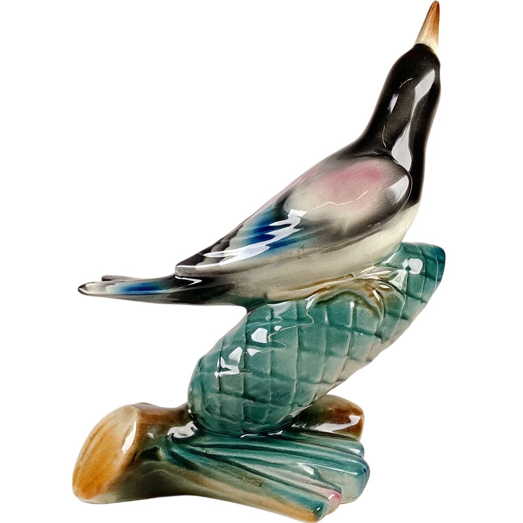Rose Chested Grosbeak on Pinecone Porcelain Figurine