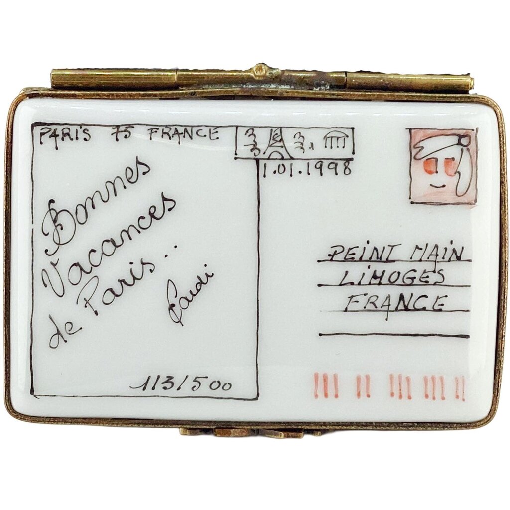 Vintage Limoges Hand Painted "Paris Postcard" Trinket Box