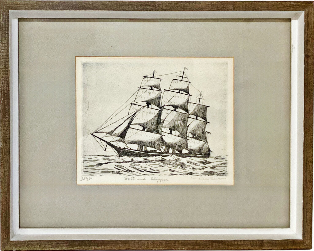 Don Swann. "Baltimore Clipper." Numbered & Signed Etching.