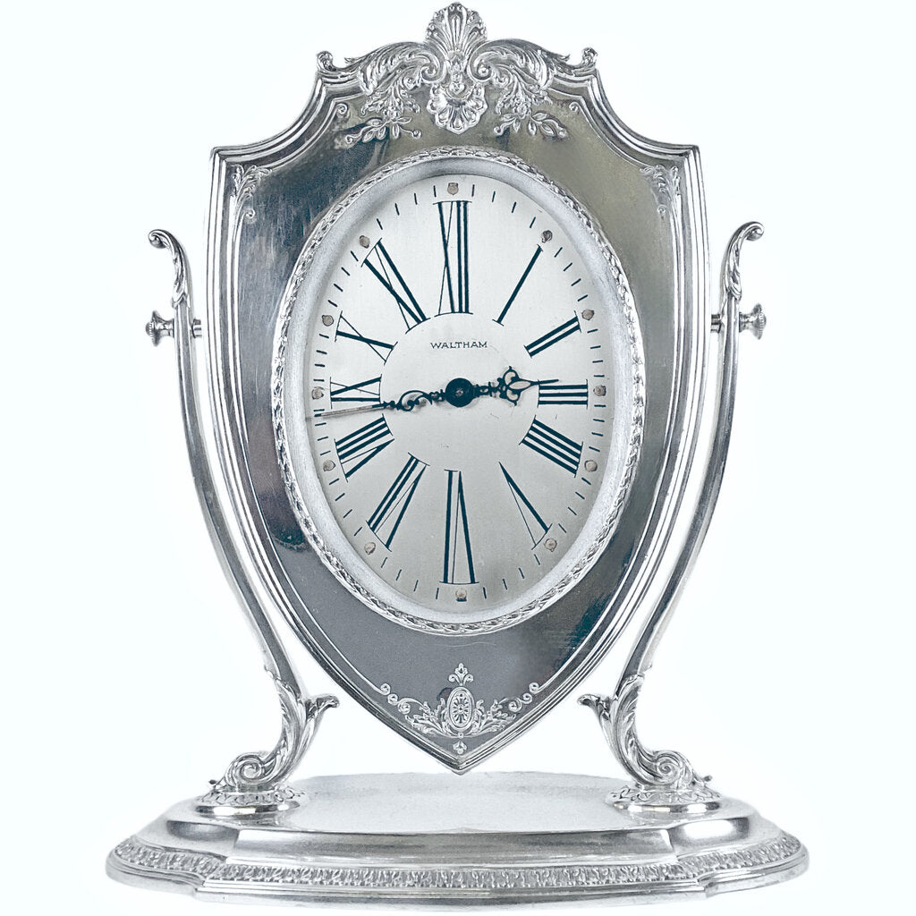 Waltham Mantel Clock Mounted in Sterling by Reed & Barton Co.
