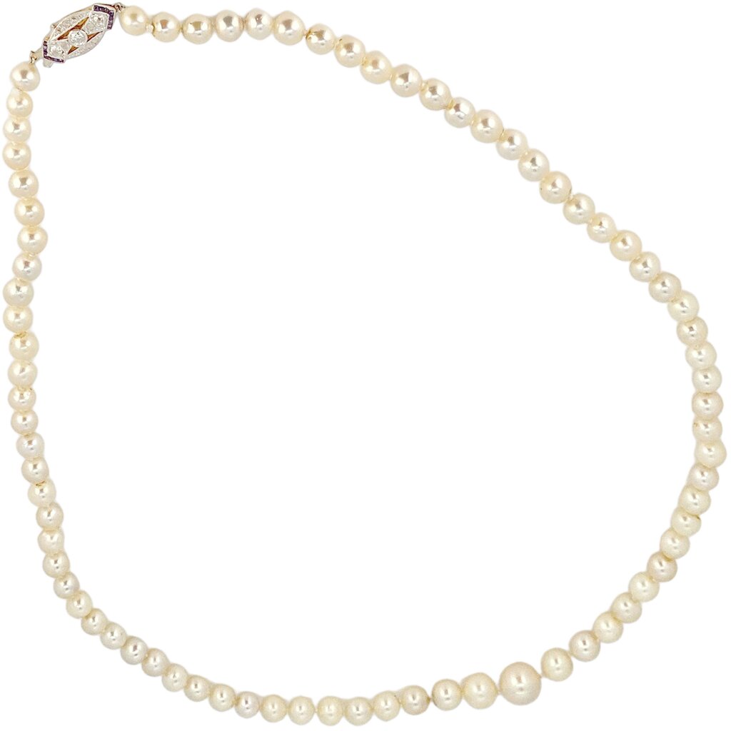 Graduated Cultured Pearl Necklace w Platinum Clasp Set w Diamonds & Sapphires