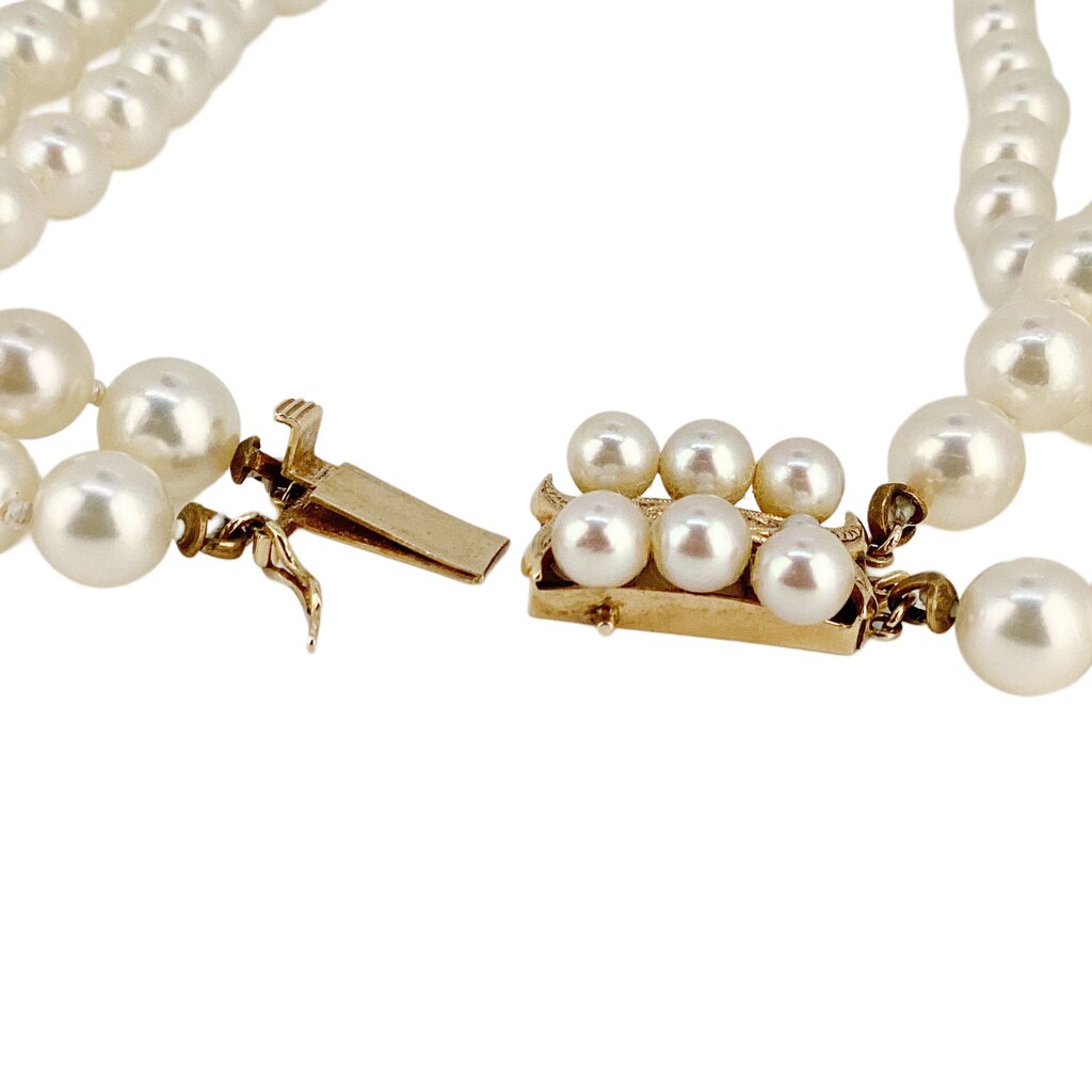 Two Strand Cultured Pearl Necklace w 14Kt Gold Clasp
