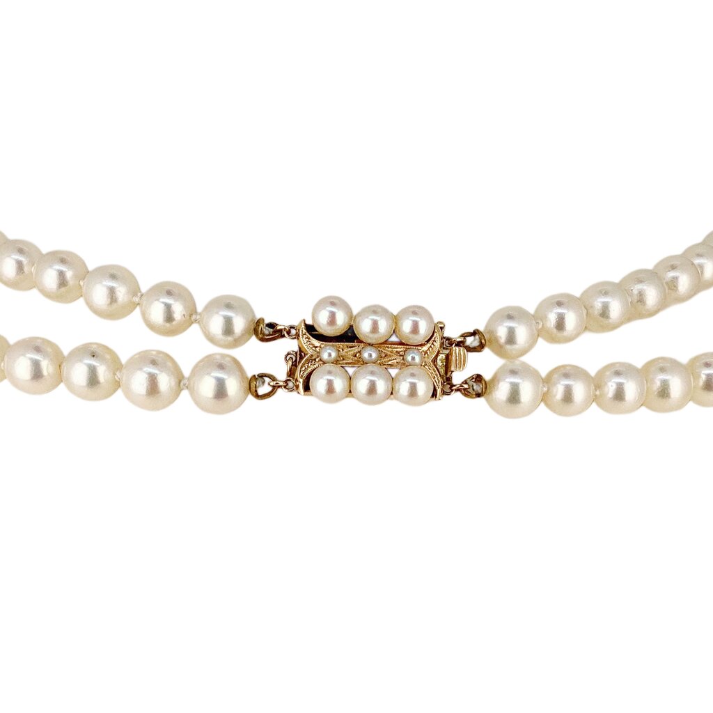 Two Strand Cultured Pearl Necklace w 14Kt Gold Clasp
