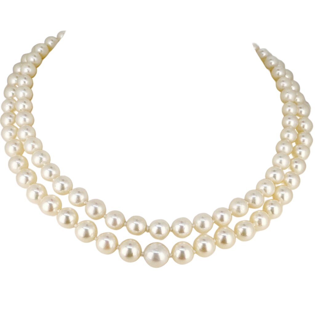 Two Strand Cultured Pearl Necklace w 14Kt Gold Clasp