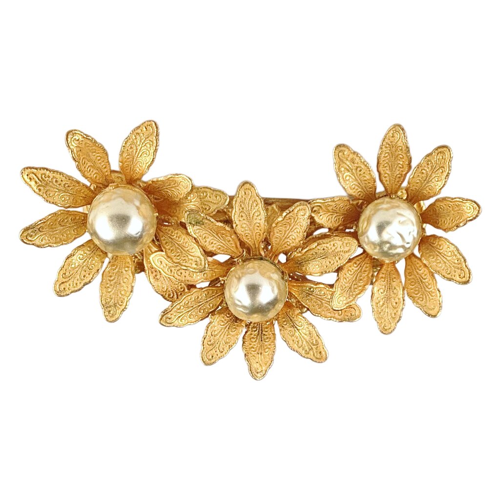 Miriam Haskell Gold Tone w Faux Pearl Hair Clip