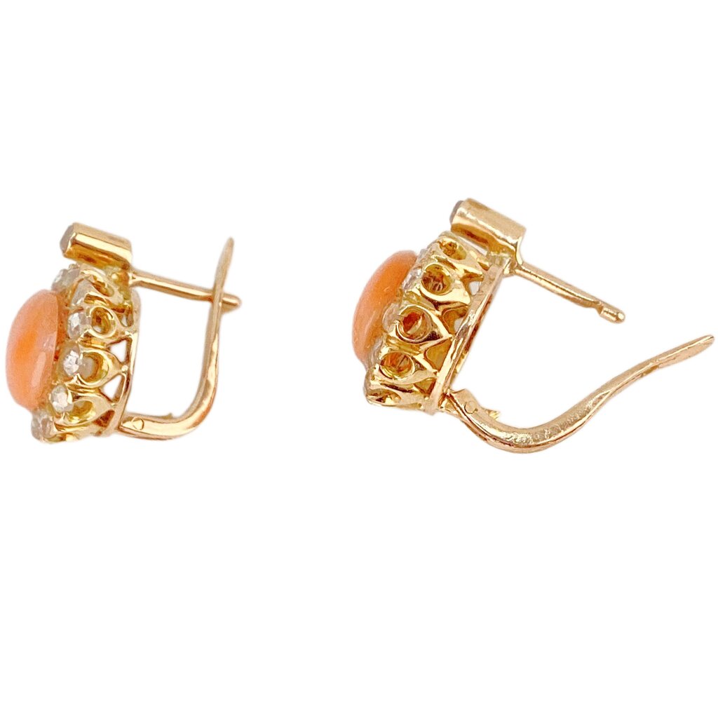 14Kt Gold Diamond & Coral Post Earrings