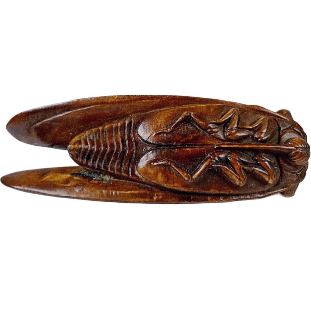 Wood Carved Cicada Netsuke