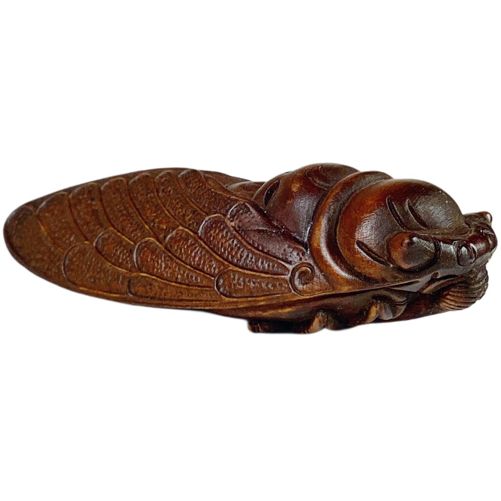 Wood Carved Cicada Netsuke