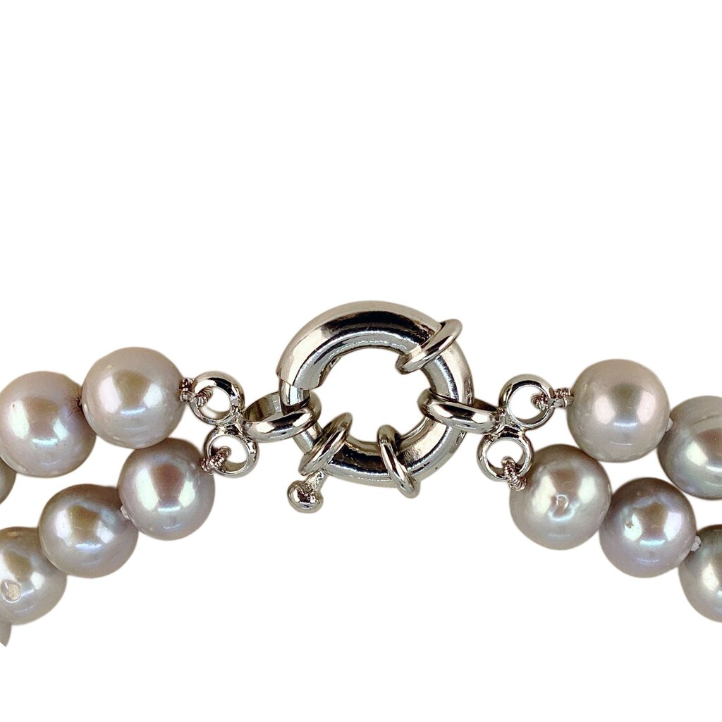 Double Strand Gray Cultured Pearl Necklace w Sterling Clasp