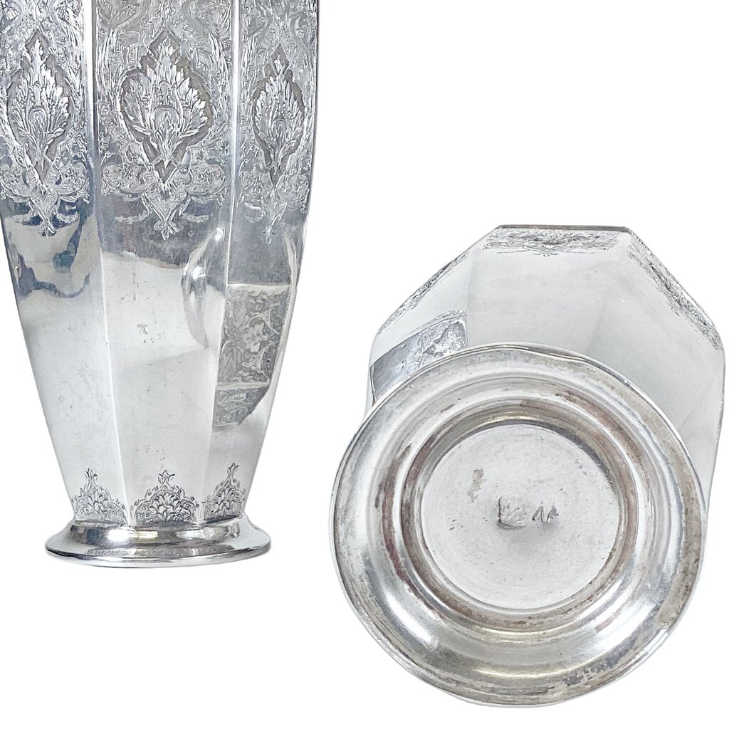 Pair of Sterling Persian Repousse Vases