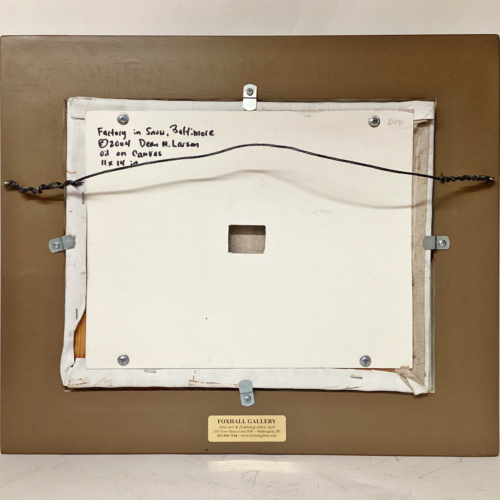 Dean Larson. "Factory in the Snow, Baltimore". Oil on Canvas.