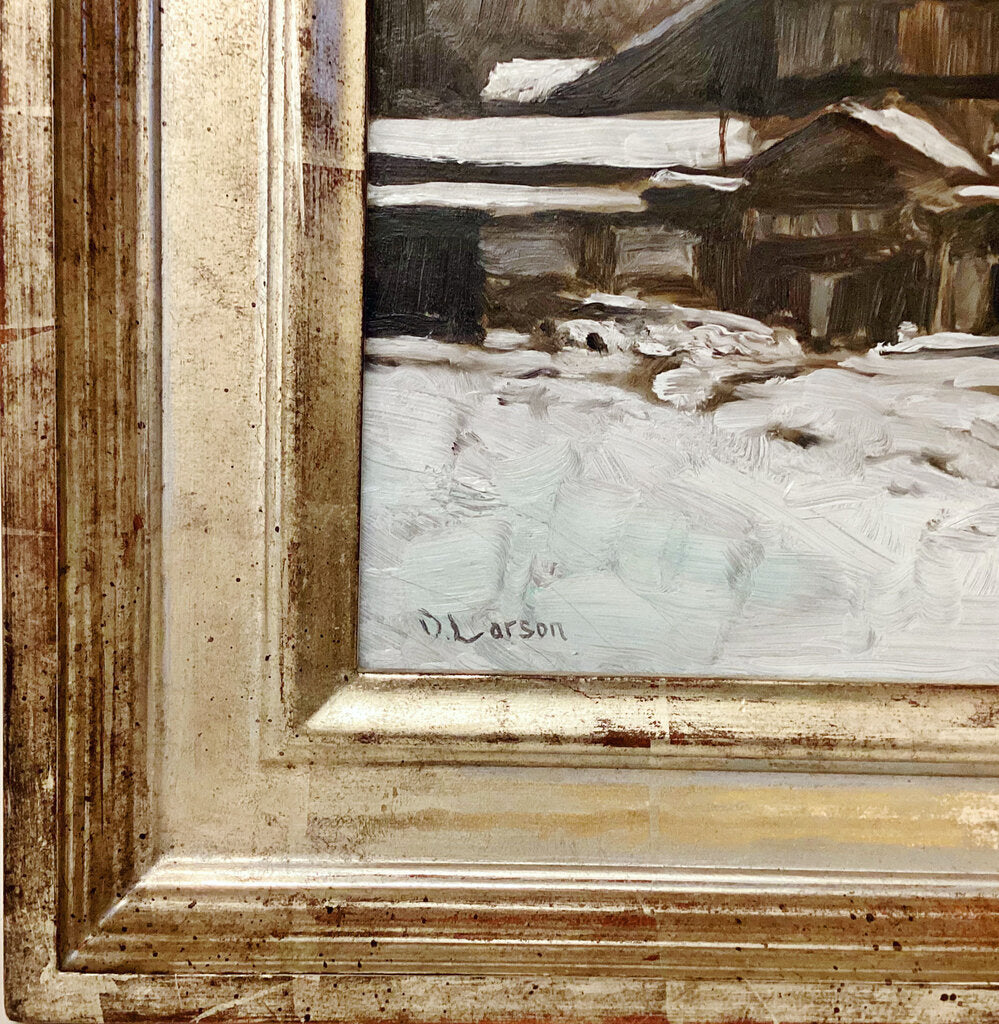 Dean Larson. "Factory in the Snow, Baltimore". Oil on Canvas.