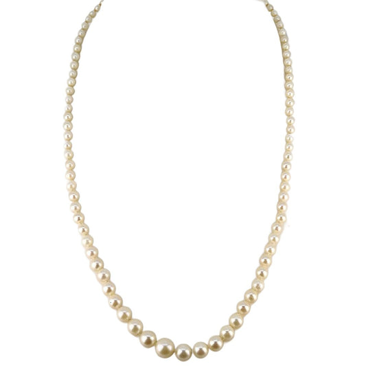 Graduated Pearl Necklace w 14Kt Gold & Sm Diamond Fishhook Clasp