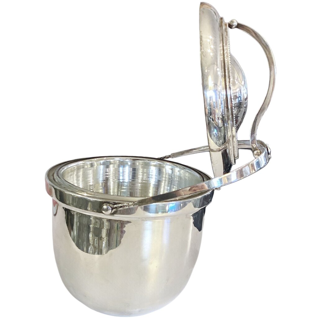 Peruvian Sterling Art Deco Ice Bucket w/ Thermos Mercury Glass Insert
