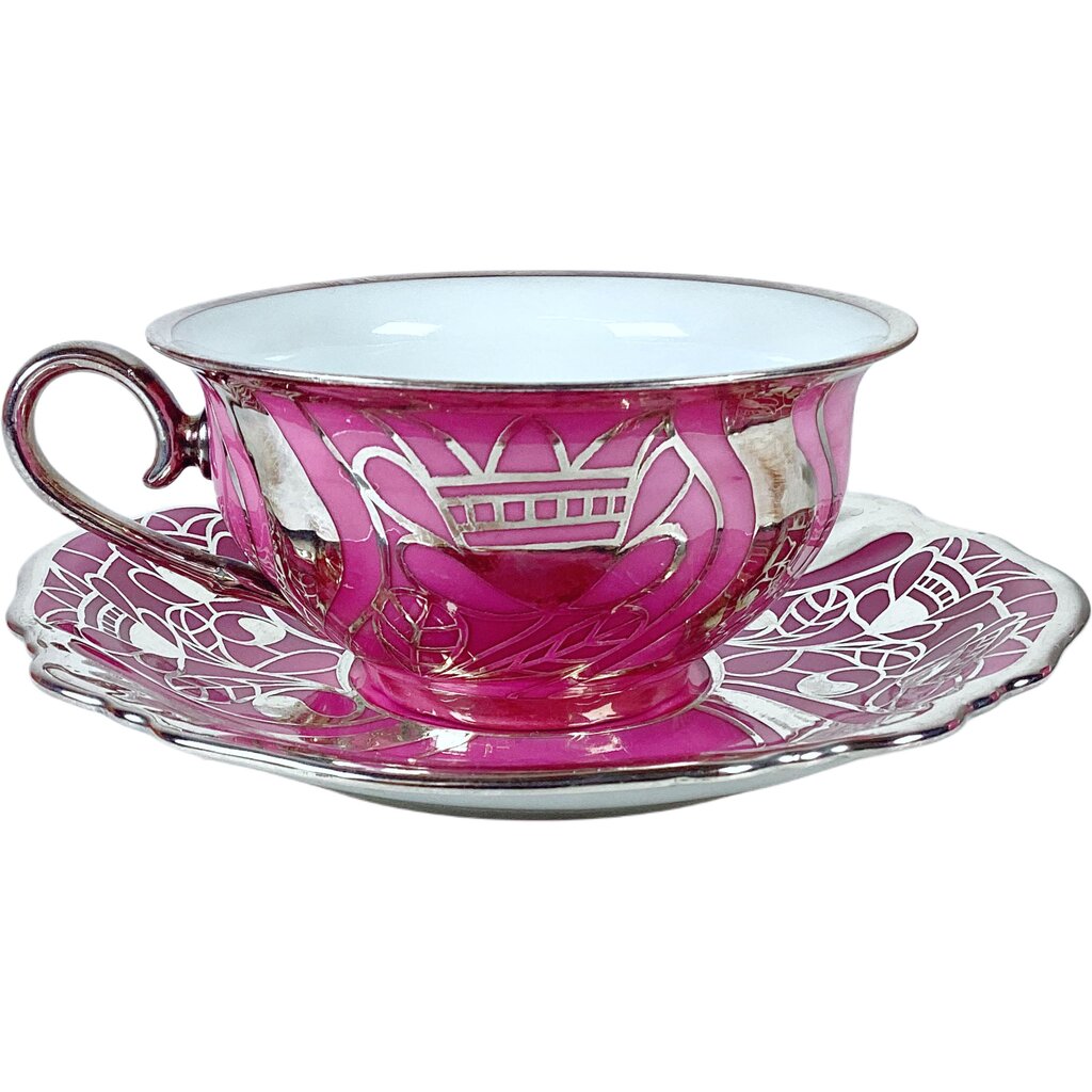 36 Piece Rosenthal Pink & Platinum Dessert Plates, Tea Cups & Saucers