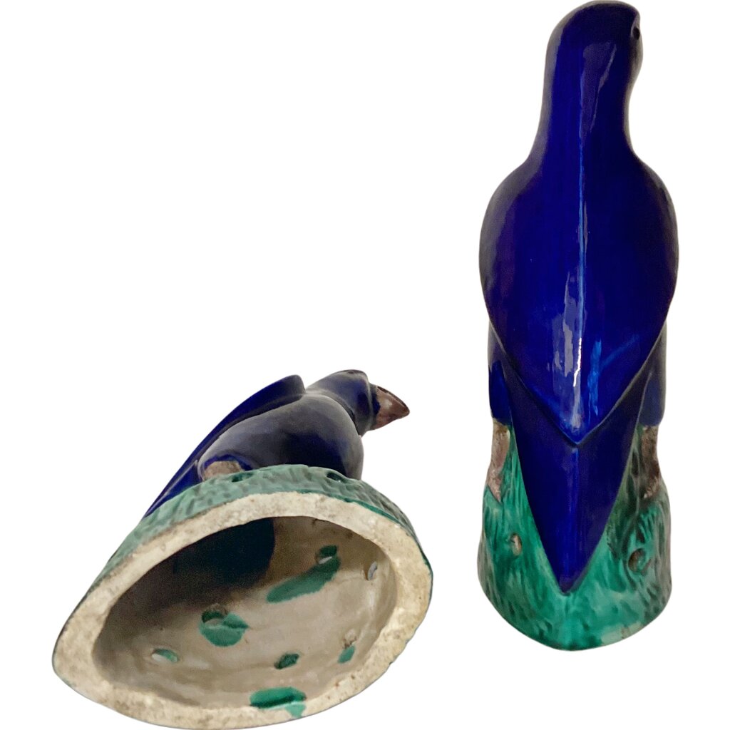 Pair of 1890 Chinese Blue Porcelain Parrots