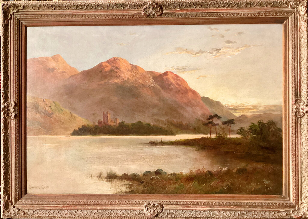 Campbell Scott. View over Lake & Mountain Castle. Oil on Canvas.