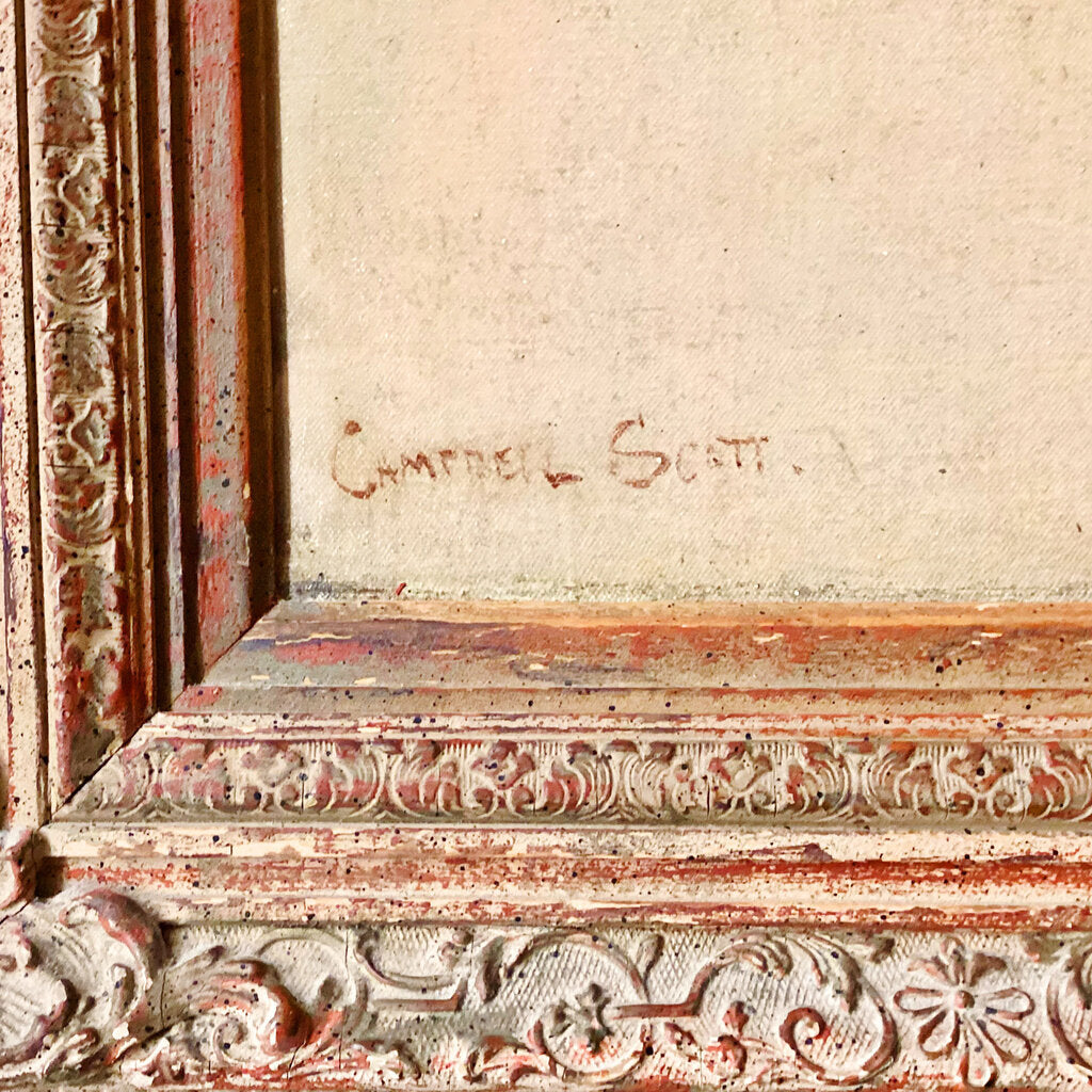 Campbell Scott. View over Lake & Mountain Castle. Oil on Canvas.