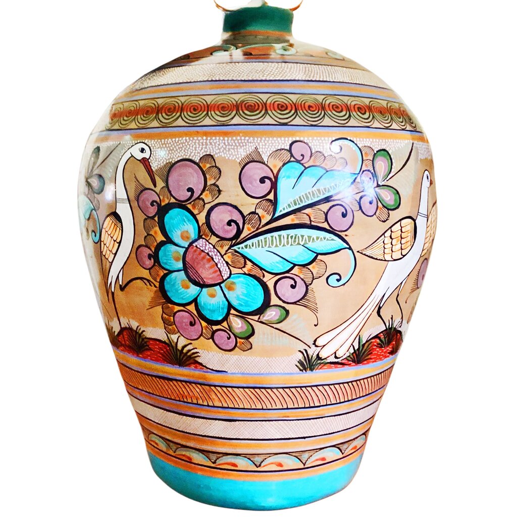 Mexican Folk Art Burnished Clay Lamp