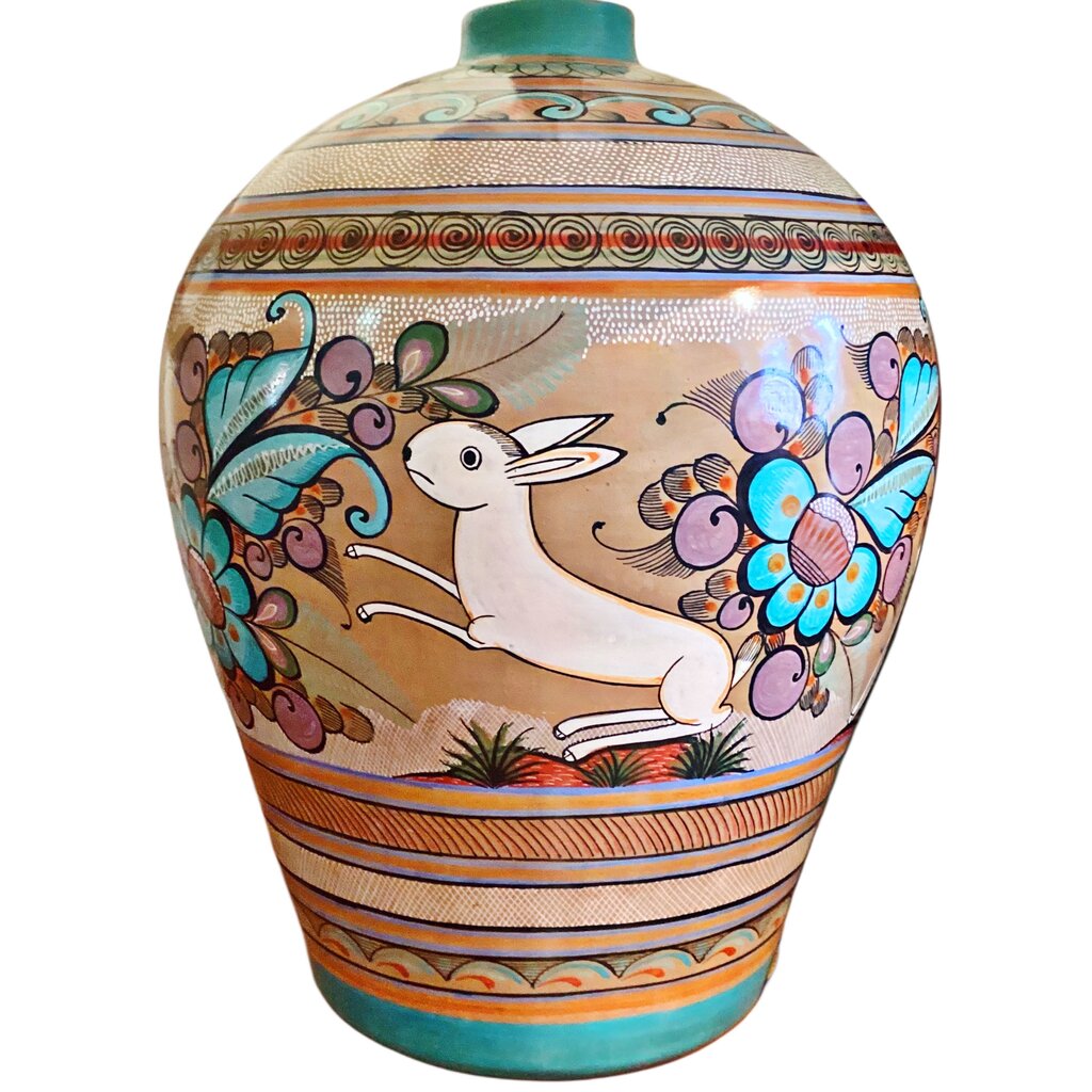 Mexican Folk Art Burnished Clay Lamp